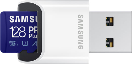 Samsung PRO Plus microSDXC Memory Card, 128Gb, Class 10 / UHS-1 U3, With Card Reader and Adapter MB-MD128KB/WW