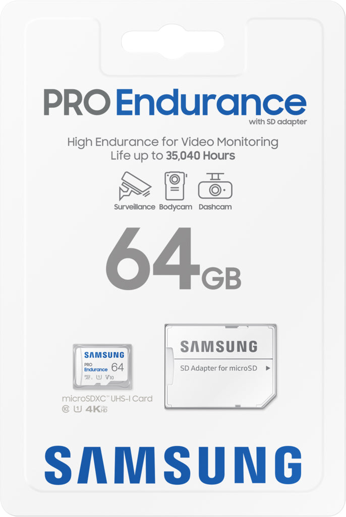 Samsung PRO Endurance microSDXC Memory Card, 64Gb, Class 10 / UHS-1 U1, With Adapter MB-MJ64KA/EU