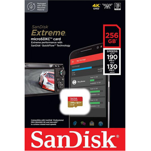 SanDisk Extreme microSDXC Memory Card, 256Gb, Class 10 / UHS-1 U3 SDSQXAV-256G-GN6MN