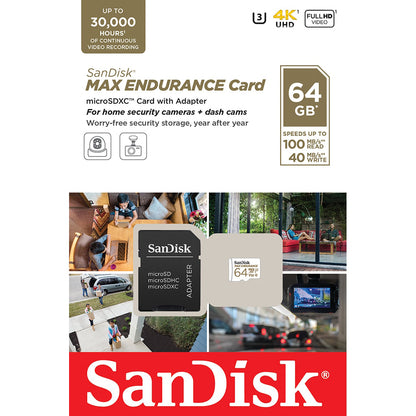 SanDisk MAX Endurance microSDXC Memory Card, 64Gb, Class 10 / UHS-1 U3, With Adapter SDSQQVR-064G-GN6IA