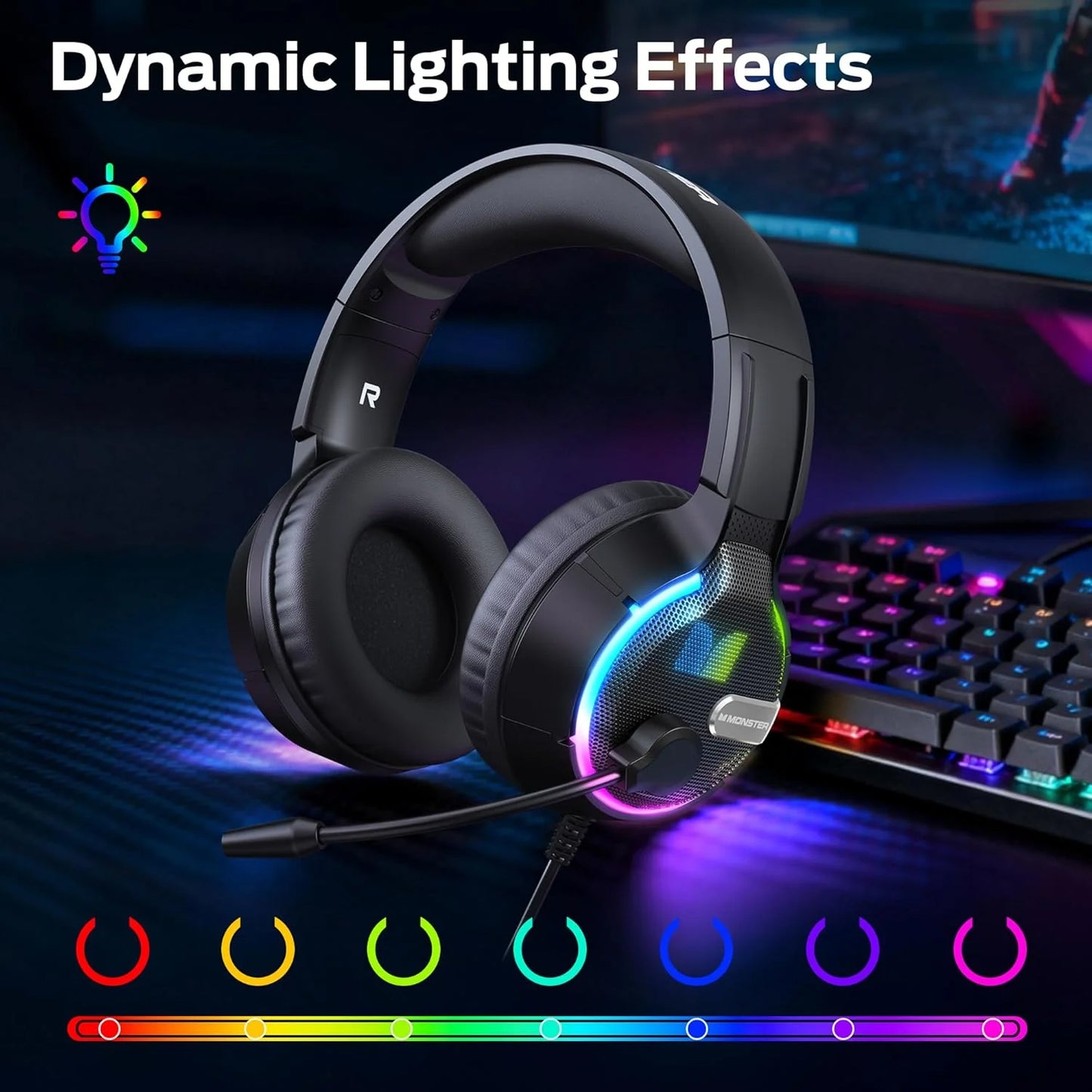 Gaming Headphones 3.5mm Monster Mission 320, RGB, 1.9m, Black