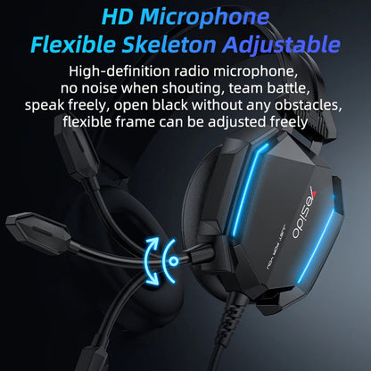 Gaming Headphones 3.5mm Yesido EK03, RGB, 2m, Black