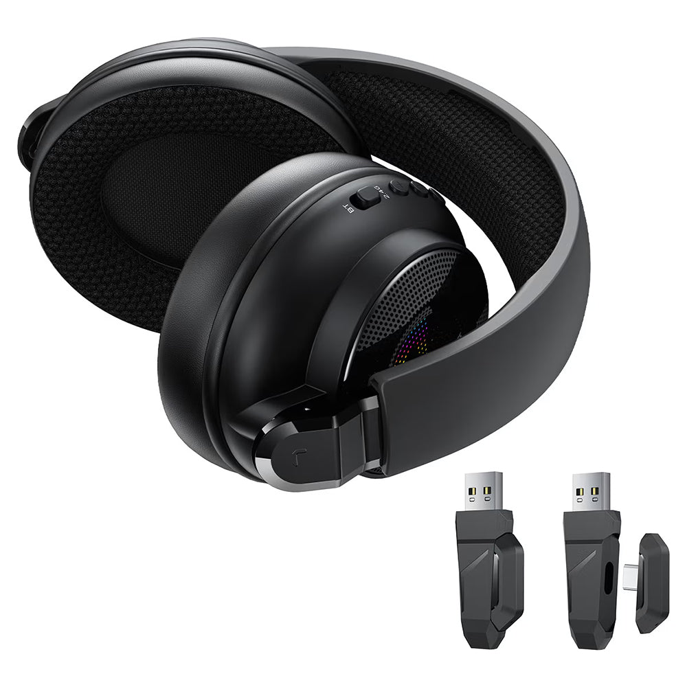 Acefast H15 Wireless Gaming Headphones, RGB, BT / Wi-Fi / Wired, Black