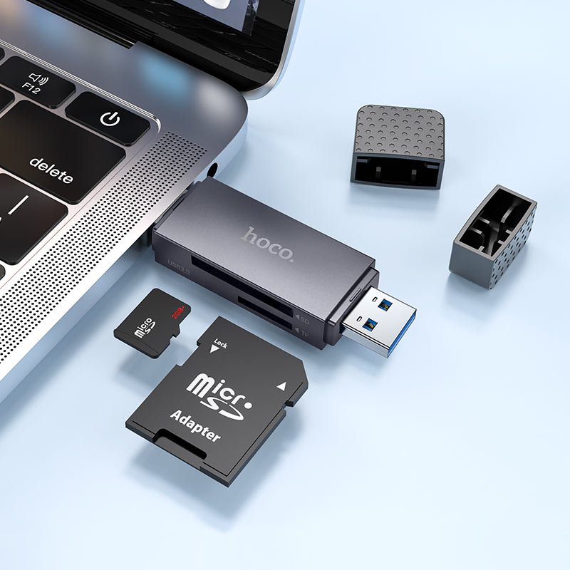 USB 3.0 / USB-C HOCO HB45 Card Reader, SD - microSD, Gray