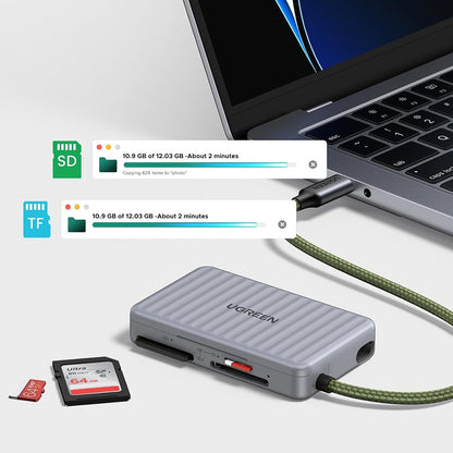 UGREEN 55886 USB-C Card Reader with Organizer, 2 x SD - microSD, Gray