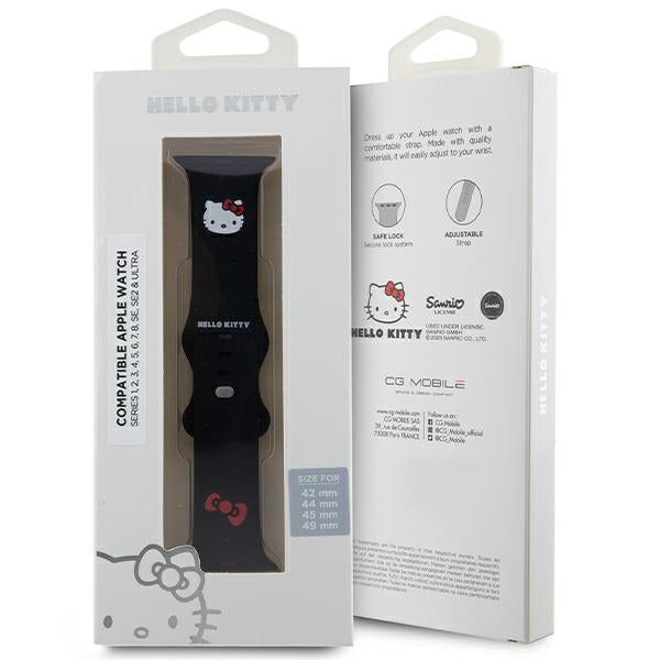 Hello Kitty Silicone Kitty Head Strap for Apple Watch 49mm / 46mm / 45mm / 44mm / 42mm Series, Black