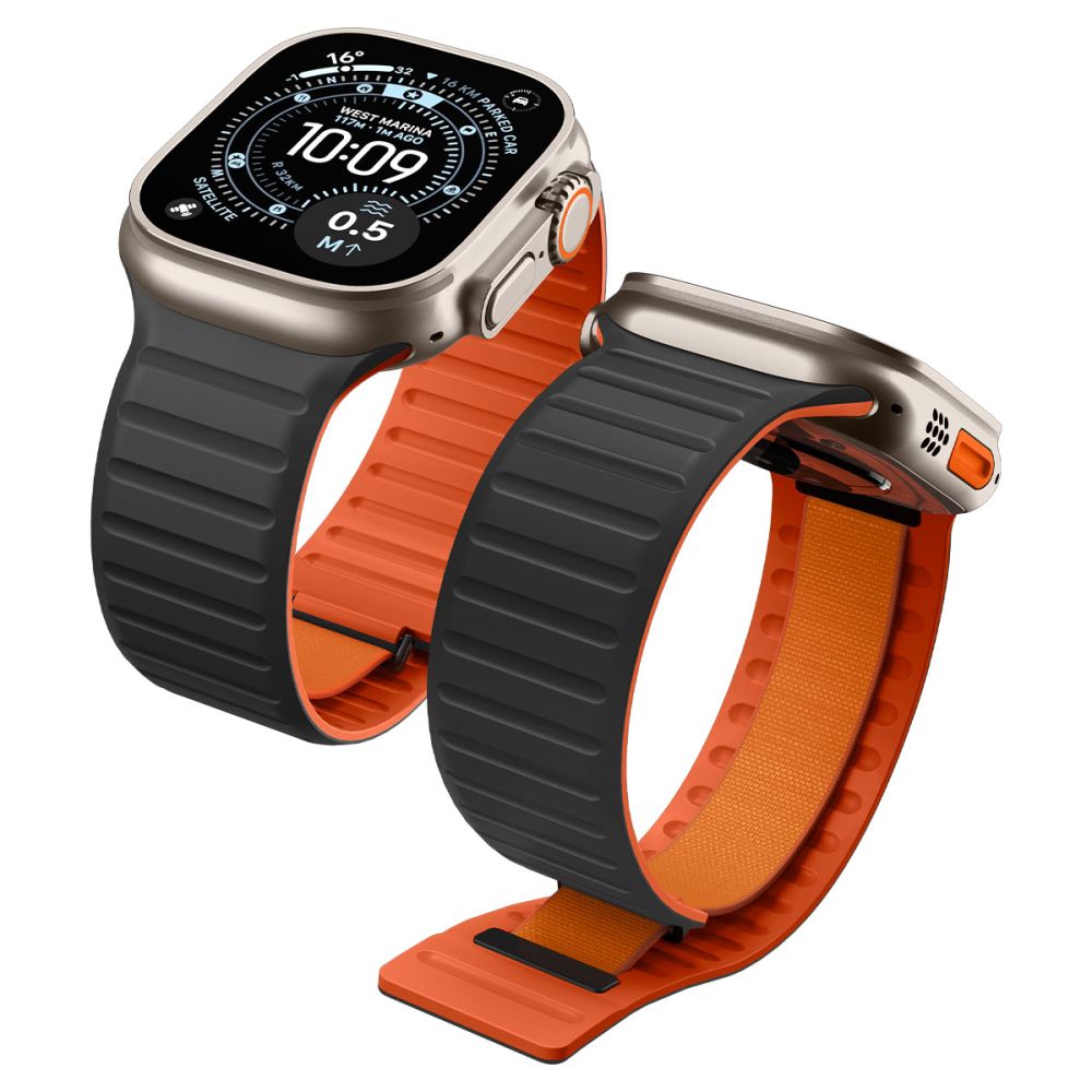 Spigen Athlex Air M Band for Apple Watch 49mm / 46mm / 45mm / 44mm Series, Black Orange AMP11534
