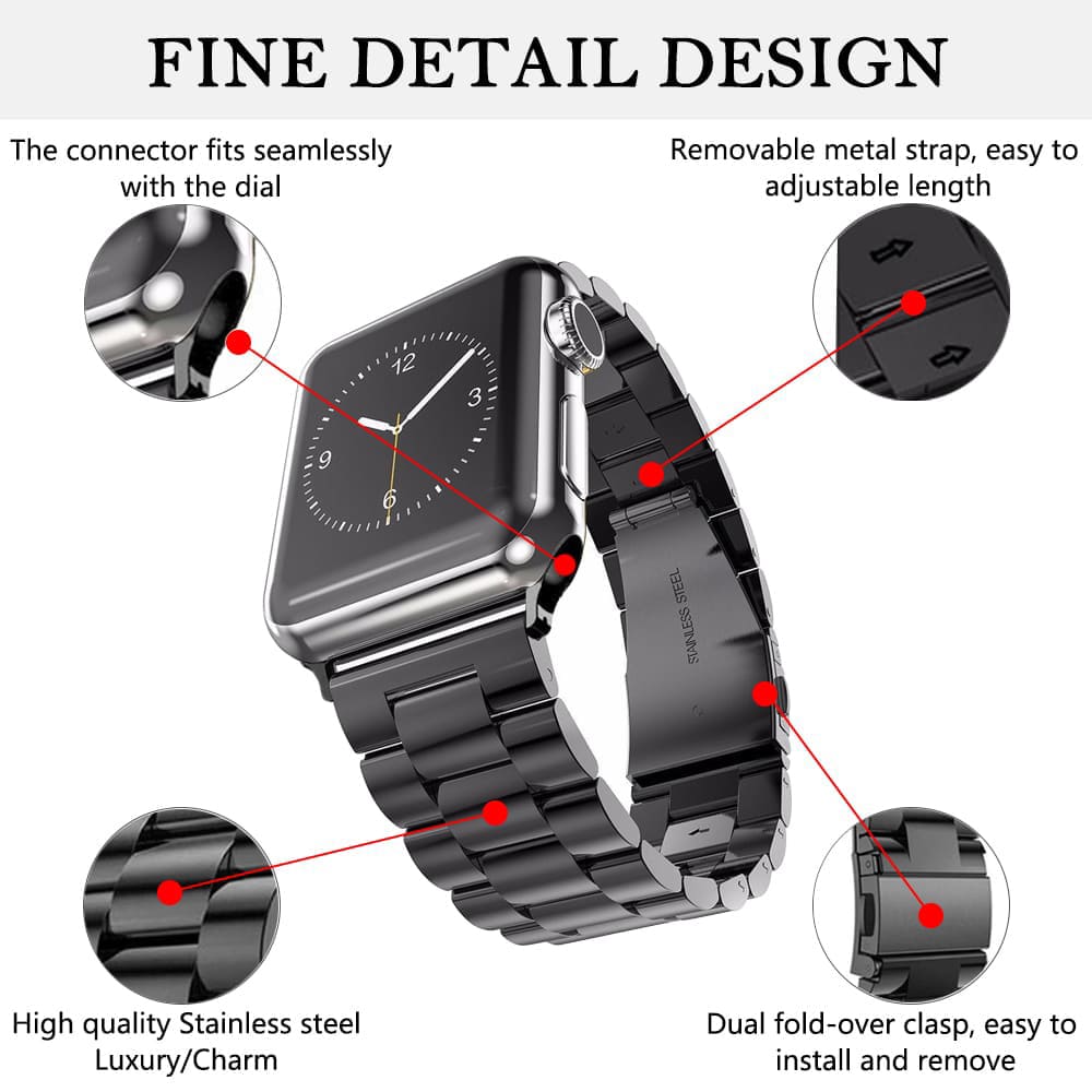 Techsuit W036 Strap for Apple Watch 49mm / 46mm / 45mm / 44mm / 42mm Series, Black