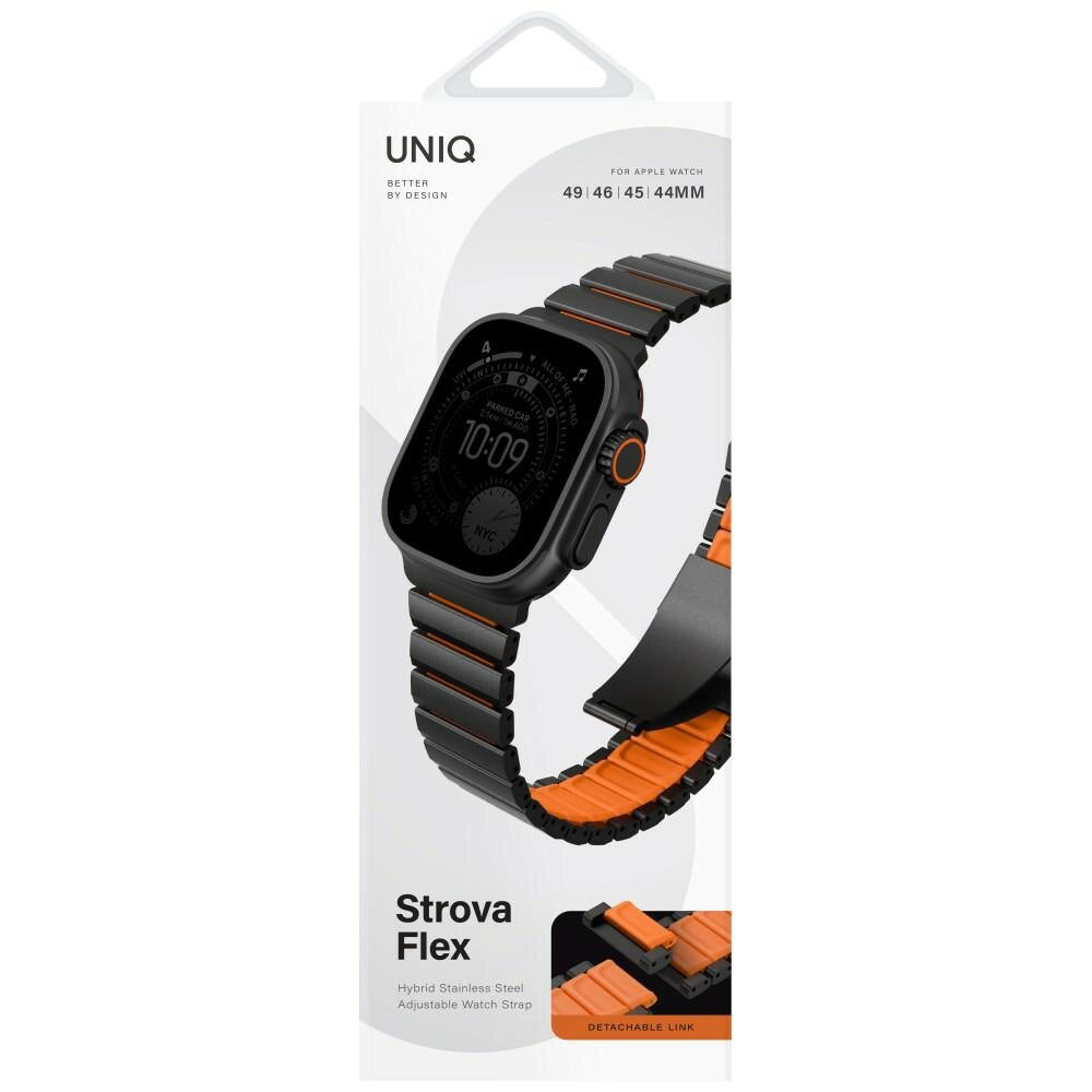 UNIQ Strova Flex Strap for Apple Watch 49mm / 46mm / 45mm / 44mm / 42mm Series, Black Orange