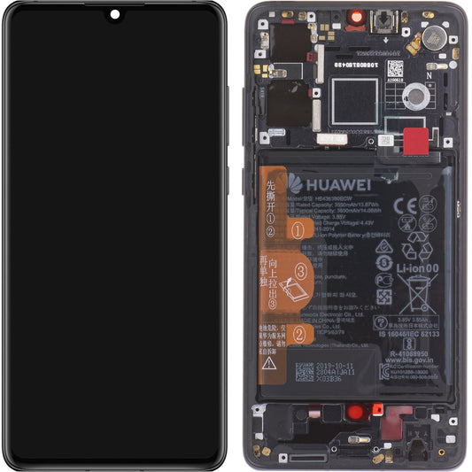 Touchscreen Display Huawei P30, with Frame and Battery, Black, Service Pack 02354HLT