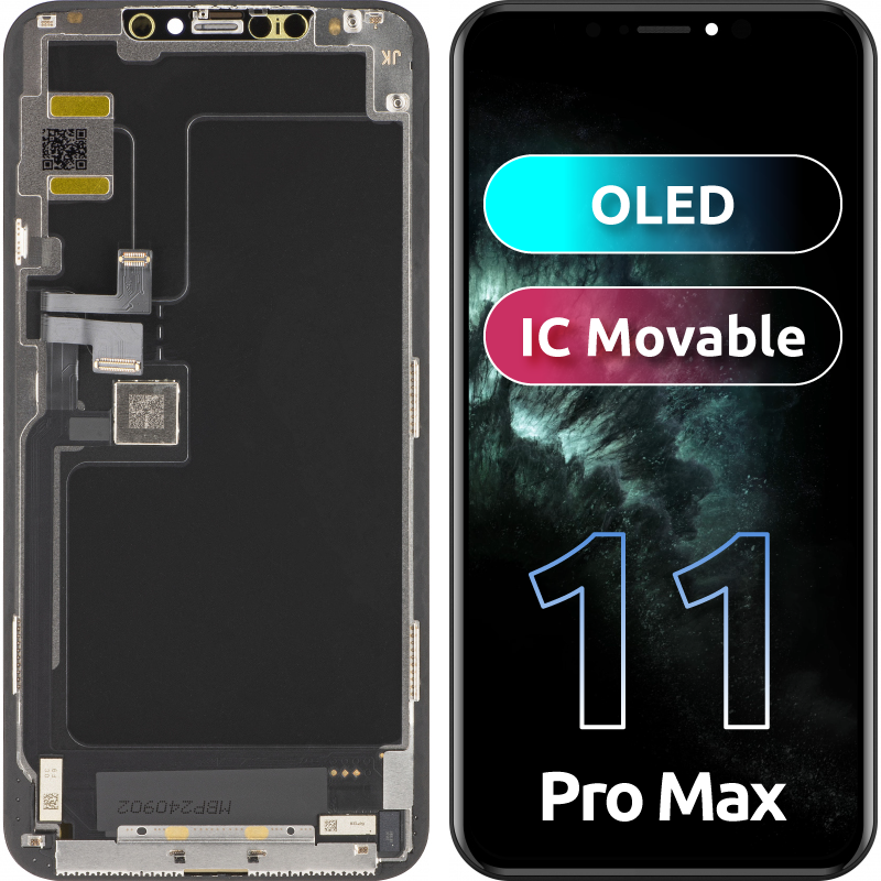 JK Touchscreen Display for Apple iPhone 11 Pro Max, with Frame, Movable IC OLED Version, Black