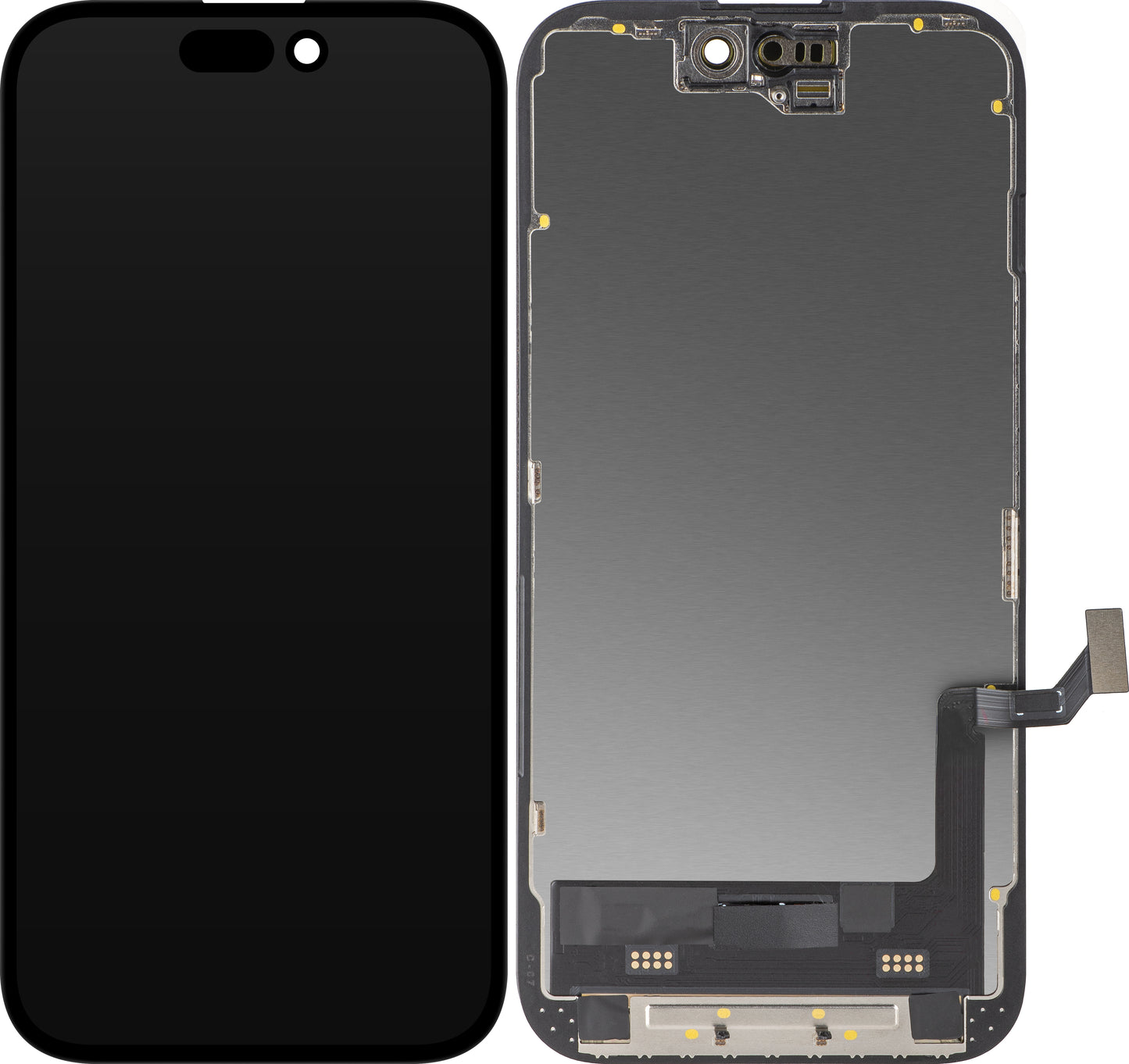 MP Touchscreen Display compatible with Apple iPhone 15, with Frame, Soft OLED FHD Diagnostic Version, Black