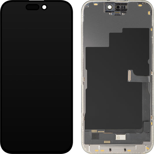 MP Touchscreen Display compatible with Apple iPhone 15 Pro, with Frame, OLED FHD Diagnostic Version, Black