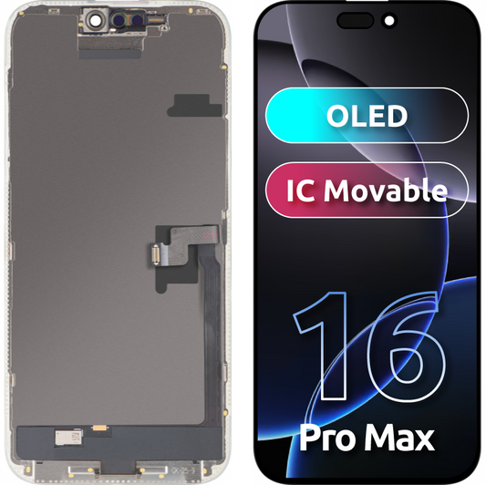 MP Touchscreen Display compatible with Apple iPhone 16 Pro Max, with Frame, Movable IC FHD OLED Version, Black