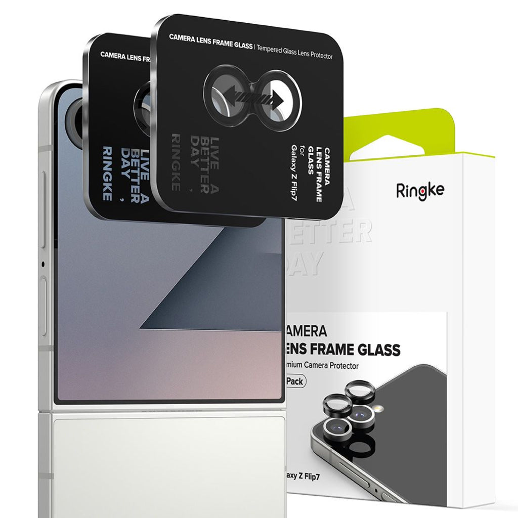 Ringke Rear Camera Protection Film for Samsung Galaxy Z Flip7 F766, Tempered Glass, Set of 2 Pieces, Black