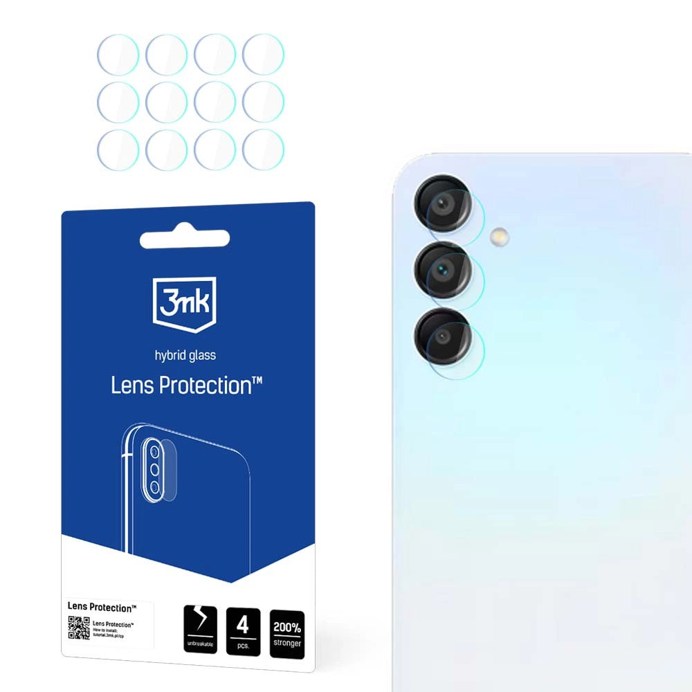 3MK Protection Rear Camera Protective Film for Samsung Galaxy A15 5G A156, Flexible Glass, Set of 4 Pieces, Transparent