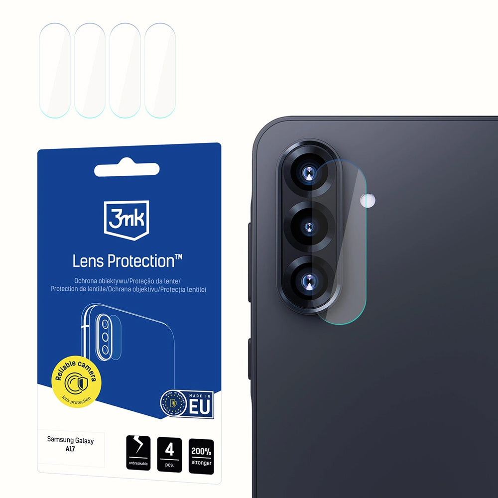 3MK Protection Rear Camera Protective Film for Samsung Galaxy A17 4G / A17 5G, Flexible Glass, Set of 4 Pieces, Transparent