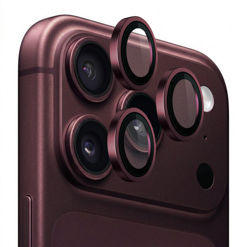 Blueo Metal Frame Rear Camera Protector for Apple iPhone 18 Pro / 18 Pro Max, Tempered Glass, Burgundy