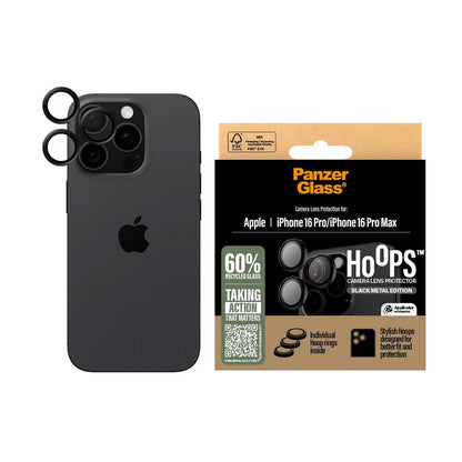 PanzerGlass Hoops Rear Camera Protector for Apple iPhone 16 Pro Max / 16 Pro, Tempered Glass, Black