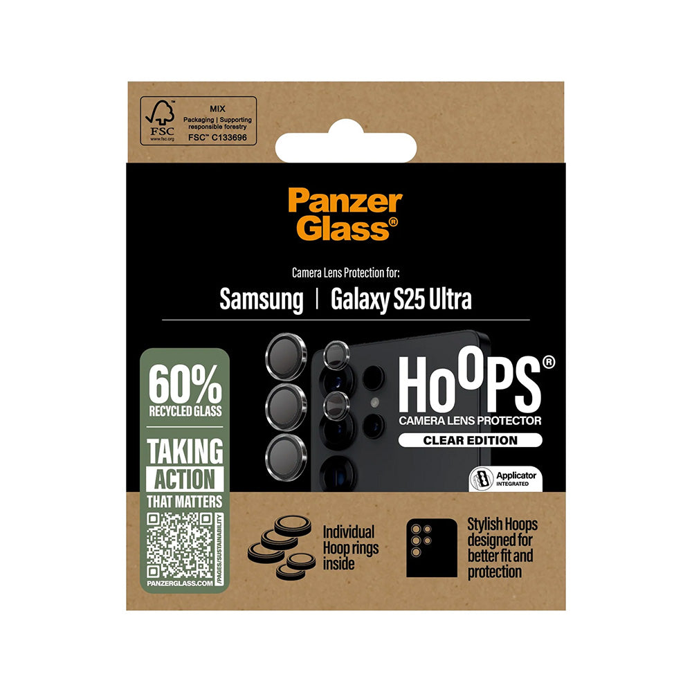 PanzerGlass Hoops Rear Camera Protector for Samsung Galaxy S25 Ultra S938, Tempered Glass, Transparent