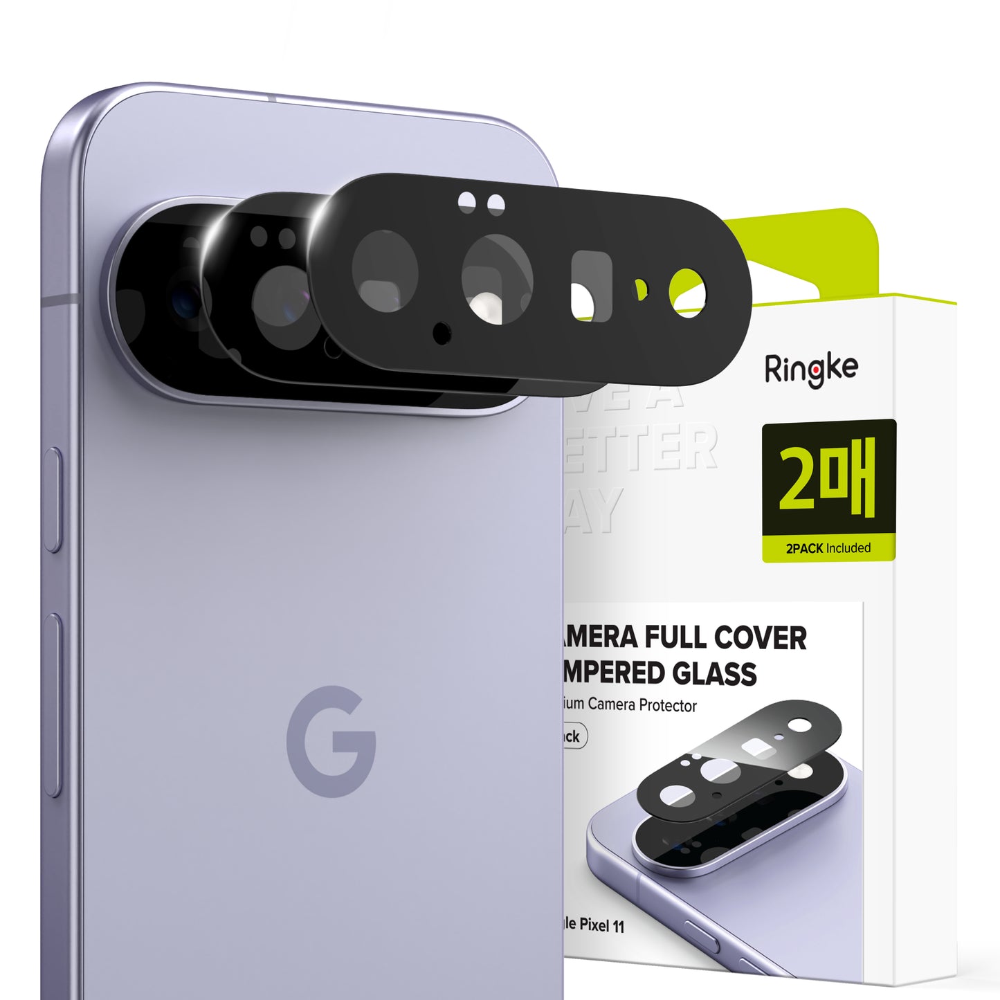 Ringke Rear Camera Protective Film for Google Pixel 11, Tempered Glass, Set of 2 Pieces, Black