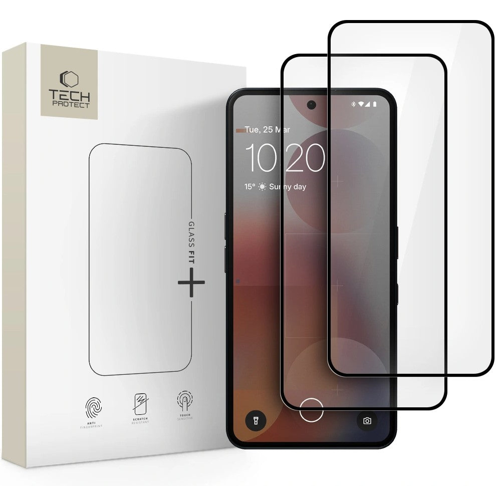 Tech-Protect FIT+ Screen Protector for Nothing Phone (3a) / Phone (3a) Pro, Tempered Glass, Full Glue, 2 Pieces Set, 2.5D, Black
