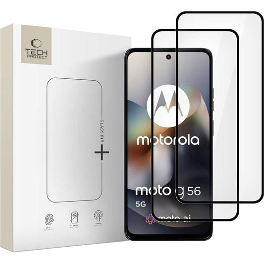 Tech-Protect FIT+ Screen Protector for Motorola Moto G56, Tempered Glass, Full Glue, 2 Pieces Set, 2.5D, Black