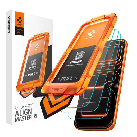 Spigen GlastR Align Master Slim Screen Protector for Apple iPhone 17 Pro, Tempered Glass, Full Glue, Set of 3 Pieces