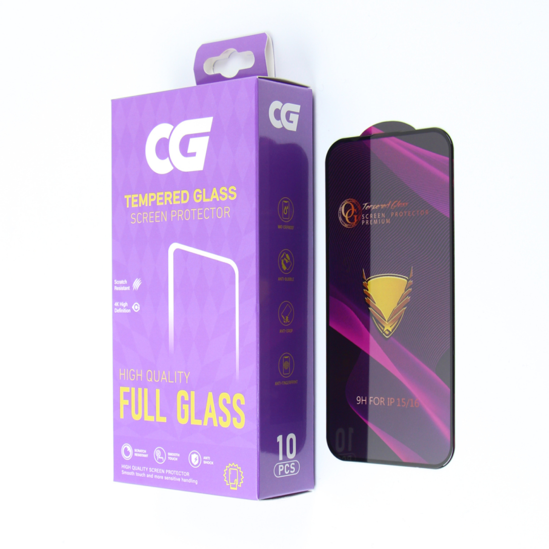 OG Premium Screen Protector Film for Apple iPhone 14 Pro, Tempered Glass, Full Glue, Set of 10 pieces, Black