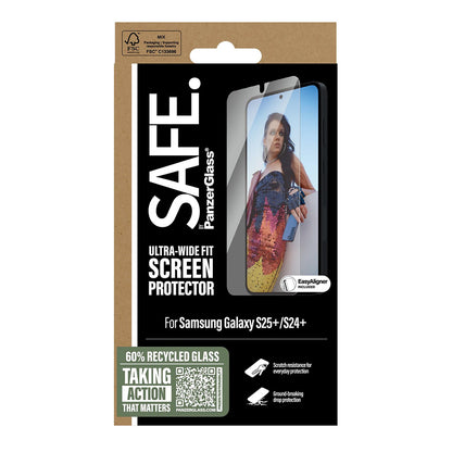 PanzerGlass Safe Screen Protector. Ultra-Wide Fit EasyAligner for Samsung Galaxy S25+ S936, Tempered Glass, Full Glue, Resealed