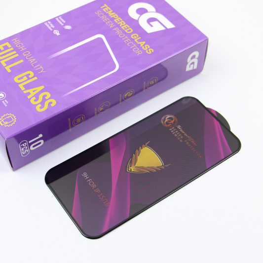 OG Premium Screen Protector Film for Apple iPhone 14 Pro, Tempered Glass, Full Glue, Set of 10 pieces, Black