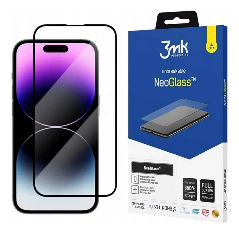 3MK NeoGlass Screen Protector for Apple iPhone 14 Pro Max, Tempered Glass, Full Glue, Black