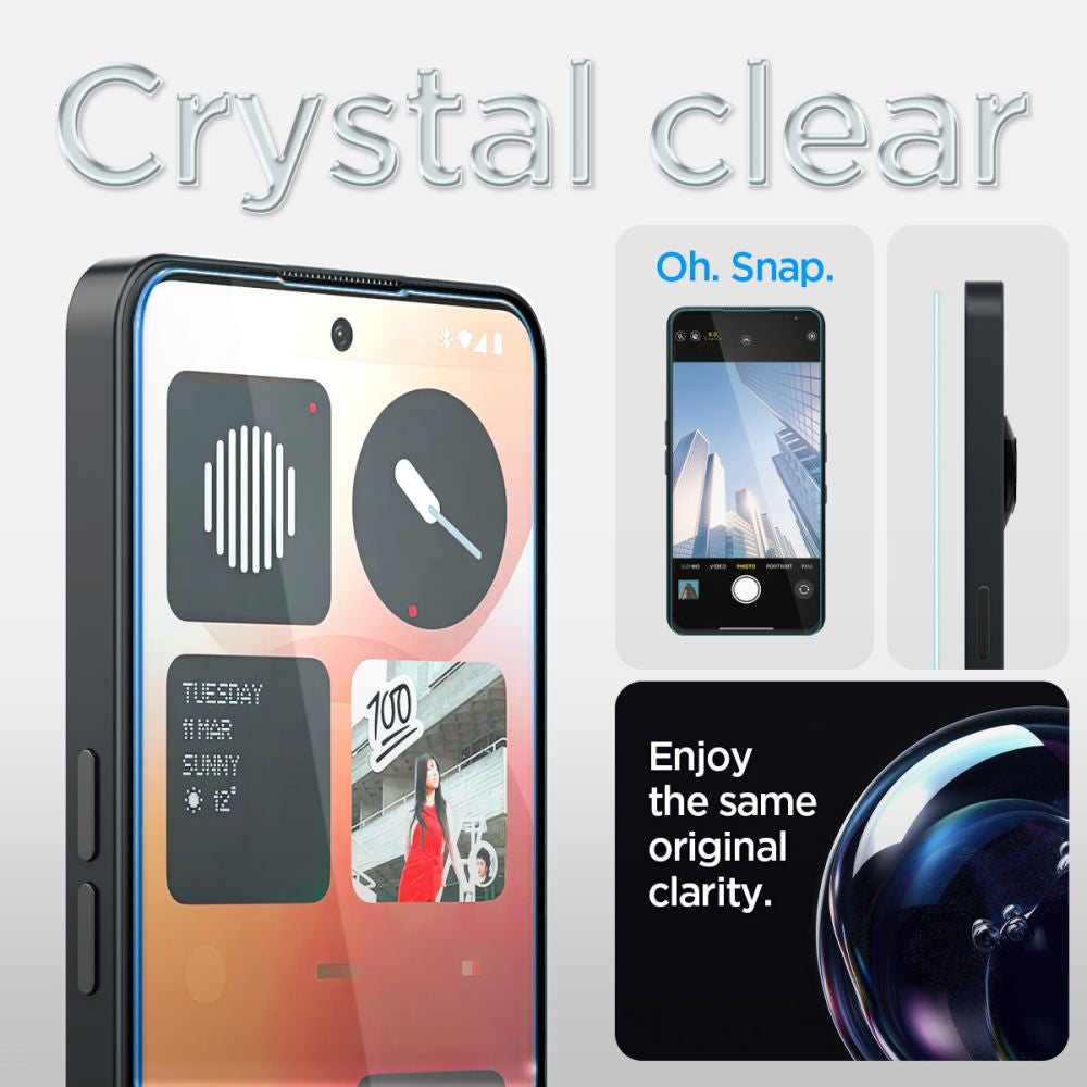 Clear Spigen GlastR EZ FIT Screen Protector for Nothing Phone (3a) / Phone (3a) Pro, Tempered Glass, Full Glue AGL09429
