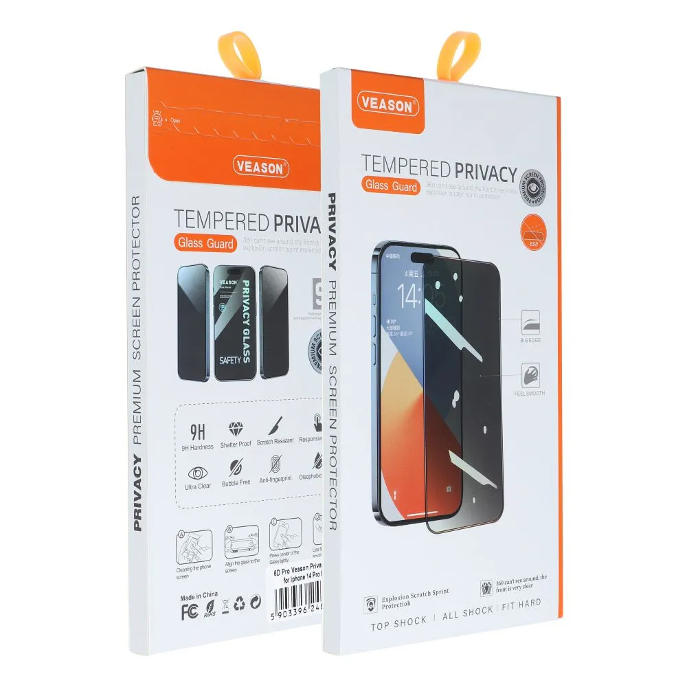 Veason Privacy Screen Protector for Apple iPhone 17e / 16e / 14 / 13 Pro, Tempered Glass, Full Glue, 6D