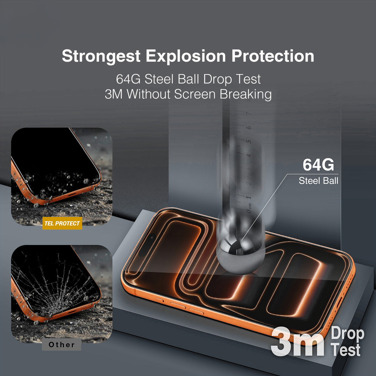 Tel Protect 10X HD DLC Diamond Coating Screen Protector for Apple iPhone 18 Pro / 17 Pro, Tempered Glass, Full Glue, Black