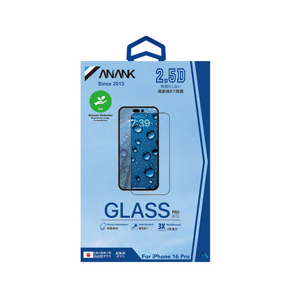 Anank 3X Reinforced Screen Protector Film for Apple iPhone 16 Pro, Tempered Glass, Full Glue, 2.5D, Black