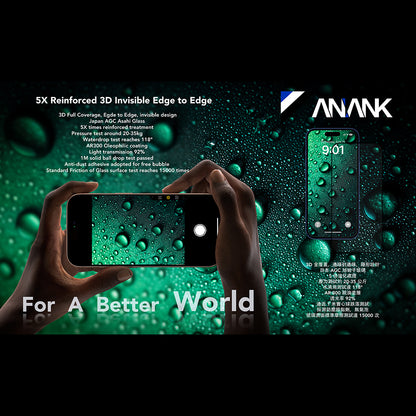 Anank 5X Reinforced Invisible Screen Protector for Apple iPhone 17 Pro Max, Tempered Glass, Full Glue, 3D, Black