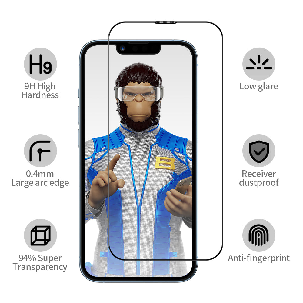 Blueo Anti-Reflective HD Screen Protector with Pro Applicator for Apple iPhone 16 Pro, Tempered Glass, Full Glue, Black