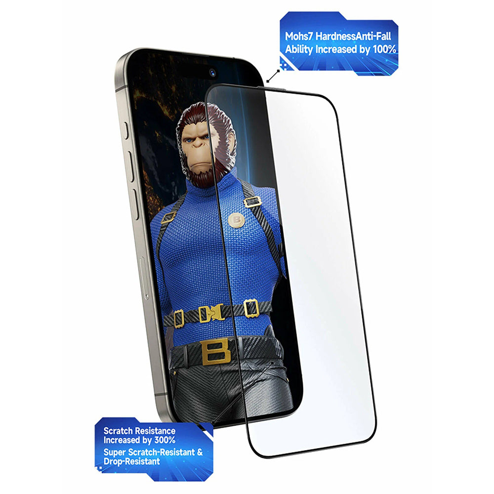 Blueo Crystal Anti-Scratch Screen Protector Applicator for Apple iPhone 17 Pro / 17 / 16 Pro, Tempered Glass, Full Glue, Black