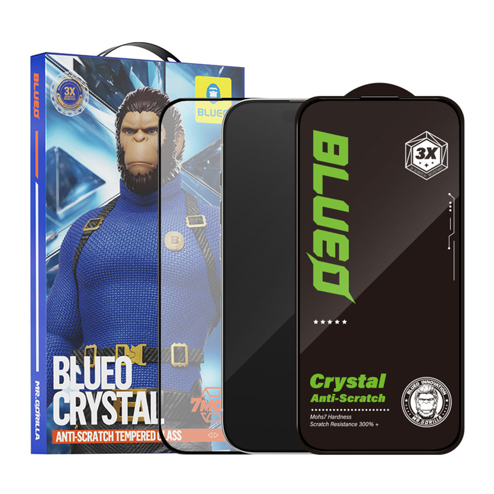 Blueo Crystal Anti-Scratch Screen Protector for Apple iPhone 16 Plus / 15 Plus, Tempered Glass, Full Glue, Black
