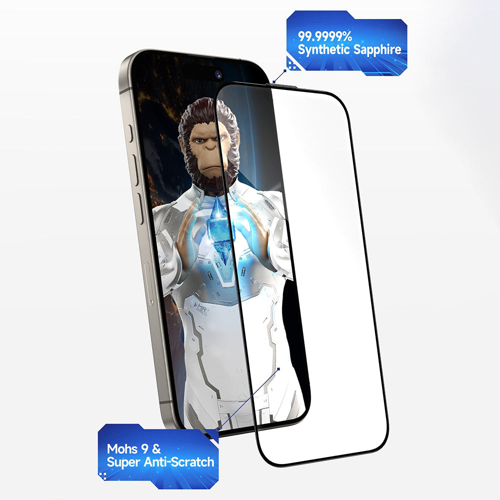 Blueo Sapphire Applicator Pro Screen Protector Film for Apple iPhone 15 Pro Max, Tempered Glass, Full Glue, Black