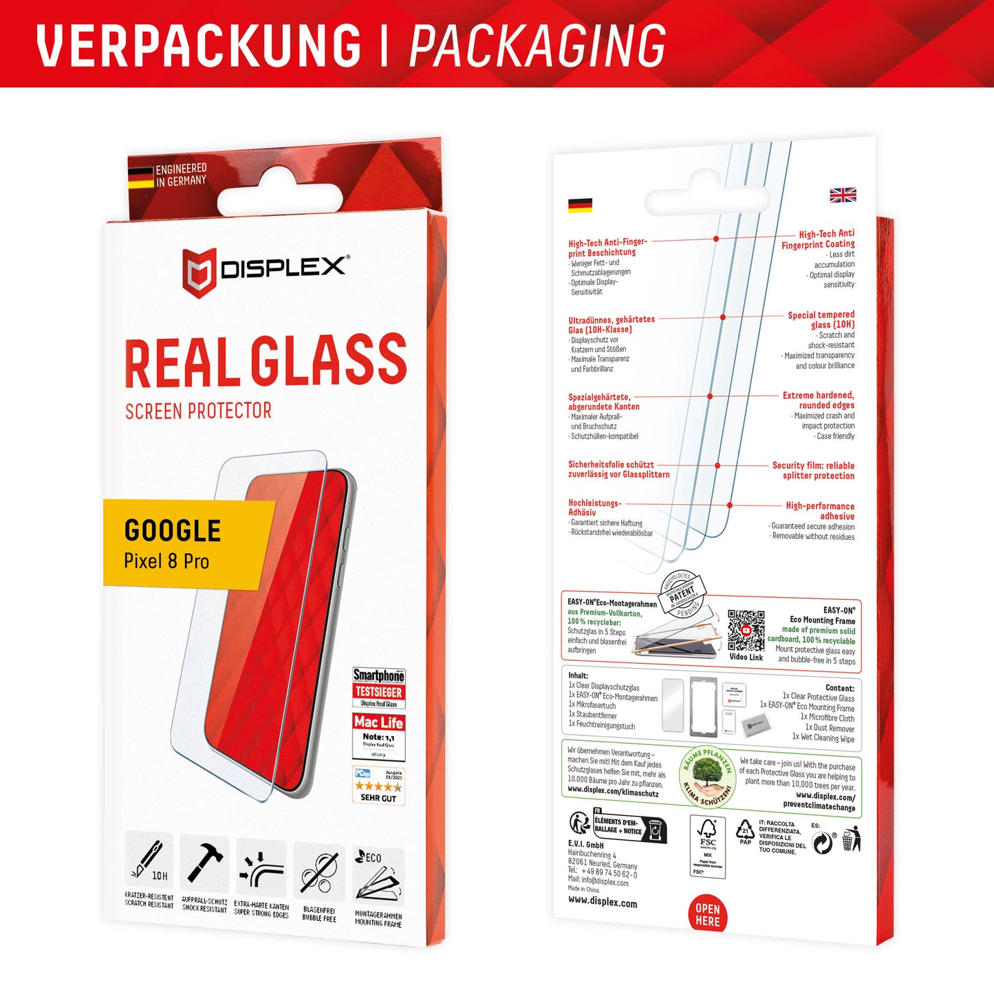 Displex Real Glass Screen Protector for Google Pixel 8 Pro, Tempered Glass, Full Glue, 2D