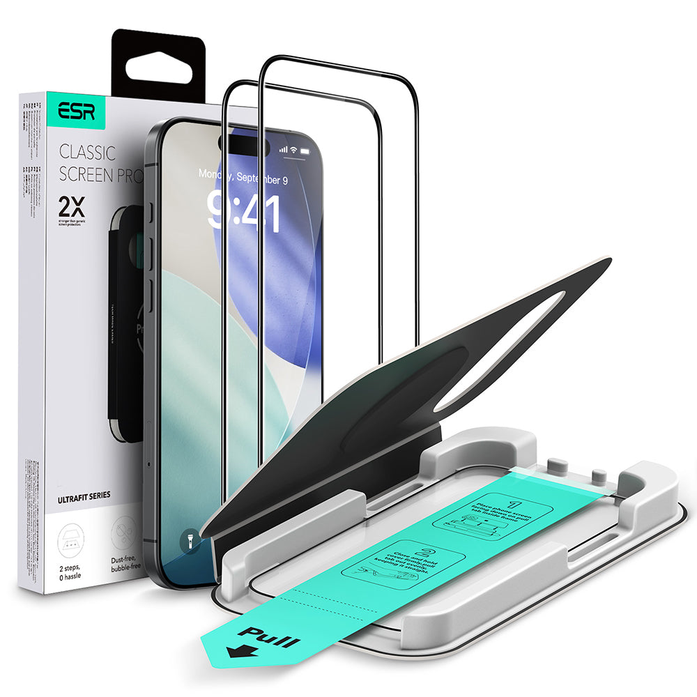 ESR UltraFit Classic Screen Protector for Apple iPhone 18 Pro / 17 Pro, Tempered Glass, Full Glue, Set of 2 pieces, Black