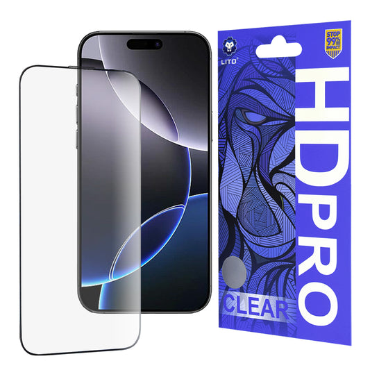 Lito HD Pro Clear Screen Protector for Apple iPhone 16 Pro Max, Tempered Glass, Full Glue, Black