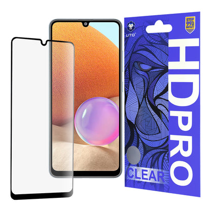 Lito HD Pro Clear Screen Protector for Samsung Galaxy A32 A325, Tempered Glass, Full Glue, Black