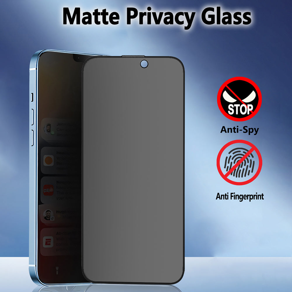 Matte Privacy Blueo Anti-Peep Screen Protector Film for Apple iPhone 16 Plus / 15 Plus, Tempered Glass, Full Glue