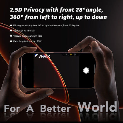 Anank 5X Reinforced 360 Privacy Screen Protector for Apple iPhone 17 Pro Max, Tempered Glass, Full Glue, 2.5D