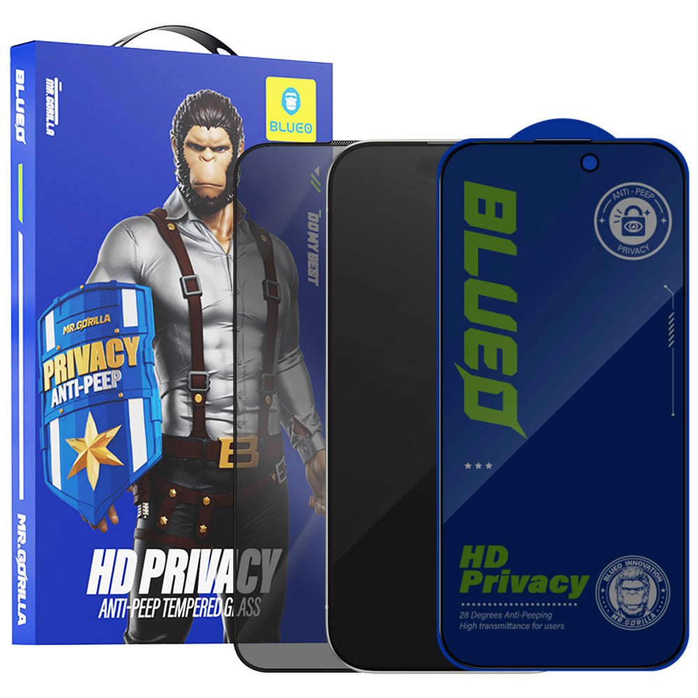 Privacy Screen Protector Blueo Anti-Peep for Apple iPhone 16 / 15, Tempered Glass, Full Glue