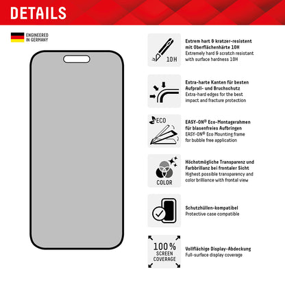 Privacy Screen Protector Displex Real Glass for Apple iPhone 16 Plus, Tempered Glass, Full Glue