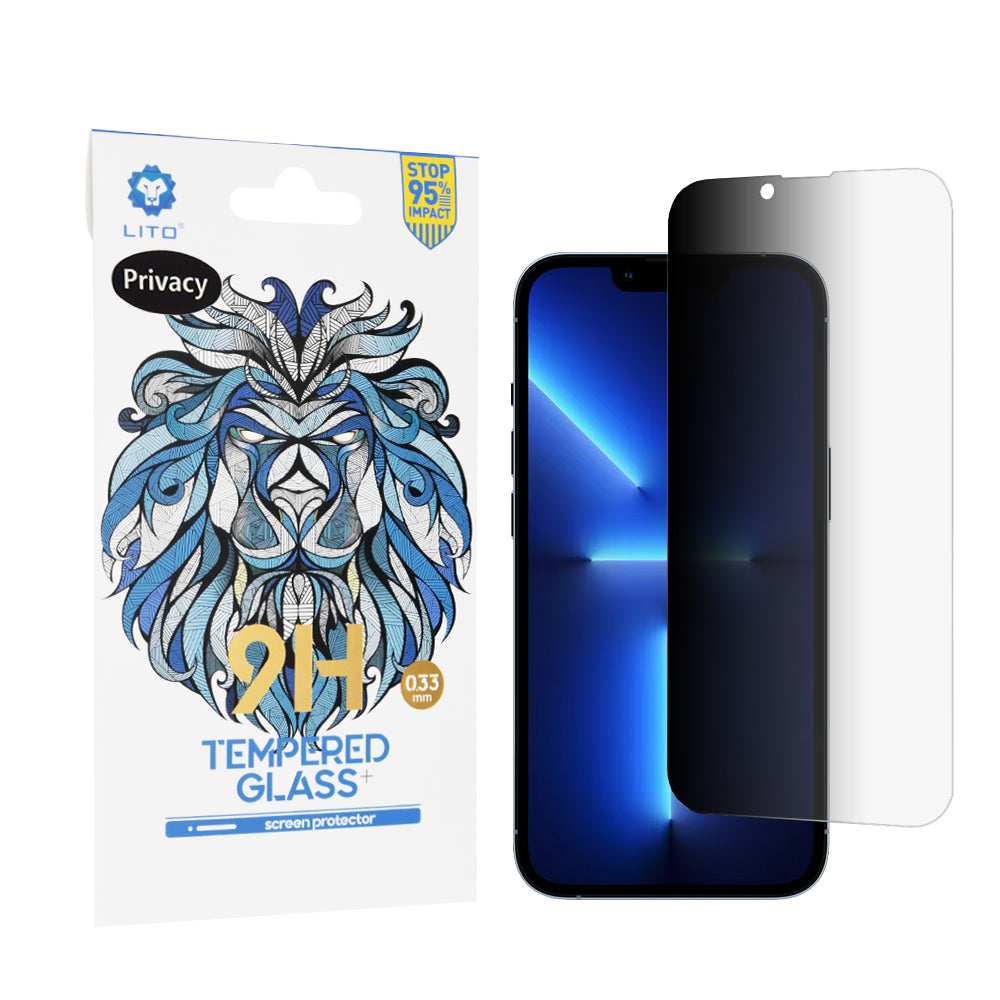 Lito Classic Privacy Screen Protector Film for Apple iPhone 14 Plus / 13 Pro Max, Tempered Glass, Full Glue, 2.5D